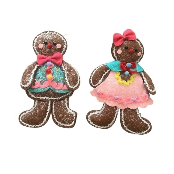 Christmas Plush Soft Gingerbread Boy and Girl Ornaments in Pink and Blue - Picture 2 of 5